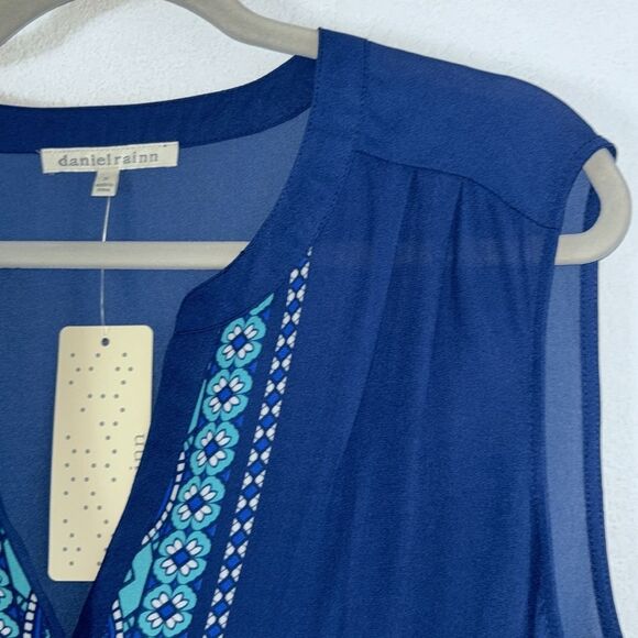 NWT Daniel Rainn Boho Flowy Semi Sheer Sleeveless V-Neck Dress Blue Plus Sz 1X - Picture 3 of 9